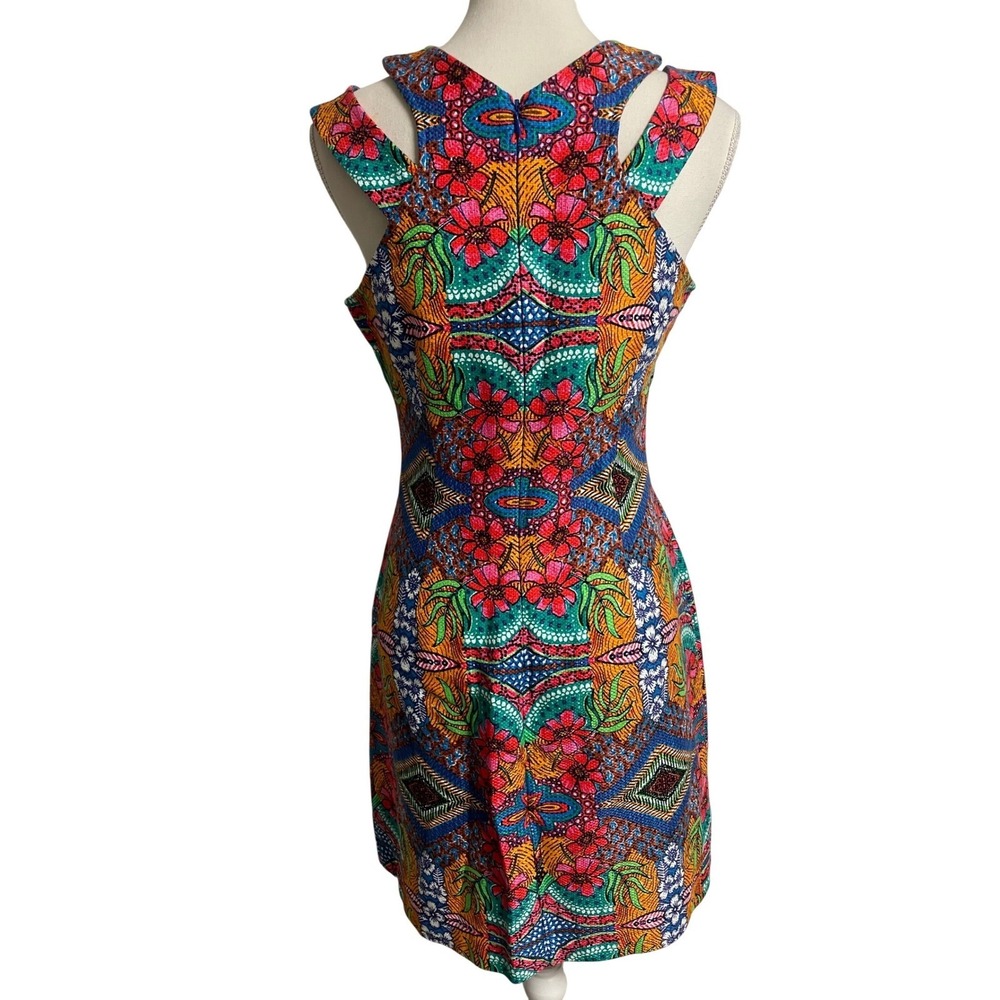 Taylor Multicolor Boho Tropical Sleeveless Keyhole Sheath Dress Women's Small